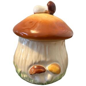 Vintage Lefton Mushroom Sugar Bowl Honey Pot Jam Jelly Jar 1970s